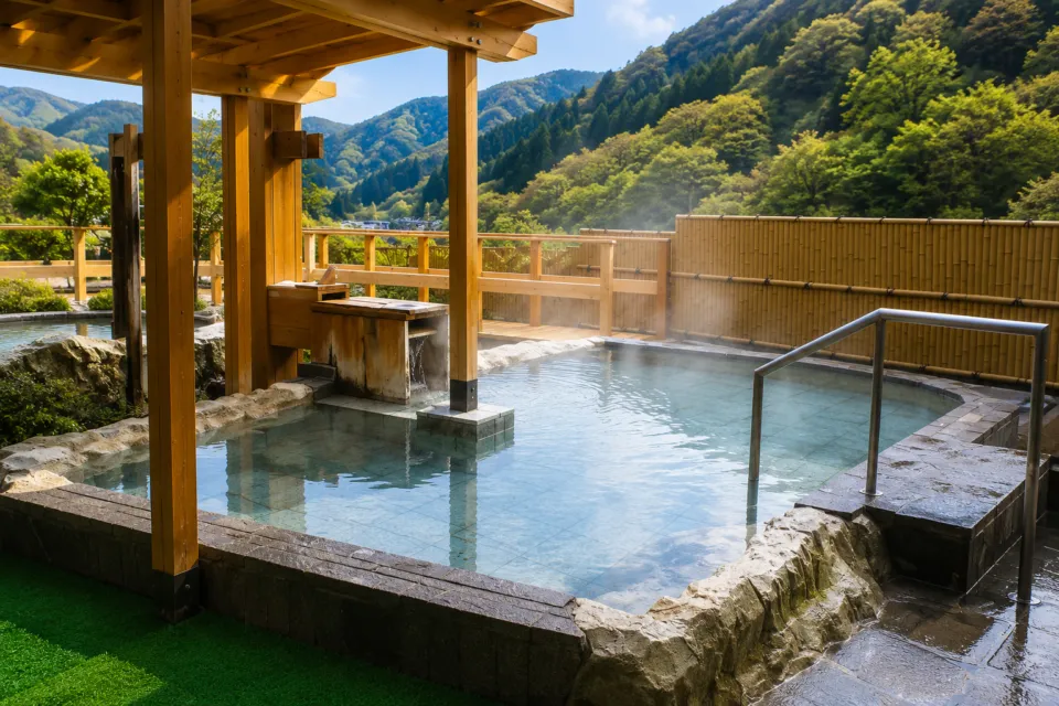 あさやの山並みを望む露天風呂