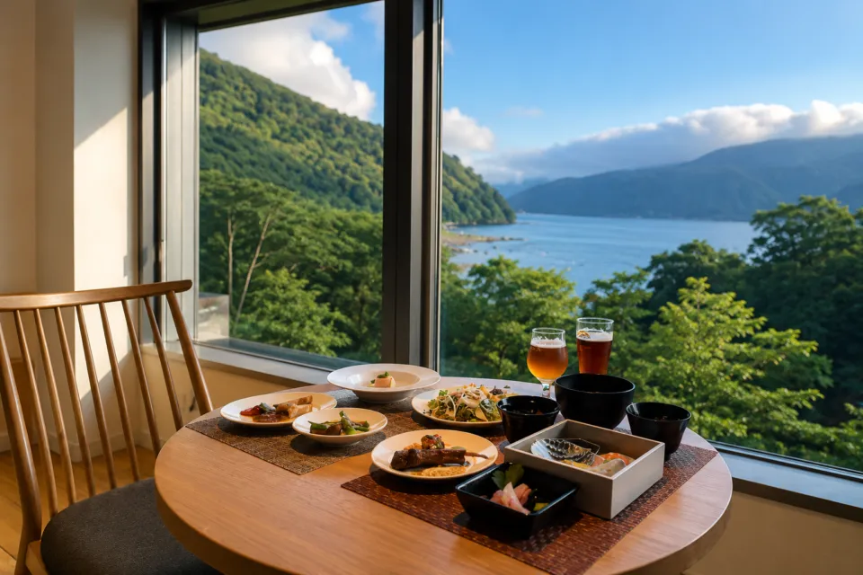 箱根・芦ノ湖 はなをりの芦ノ湖を望む食事