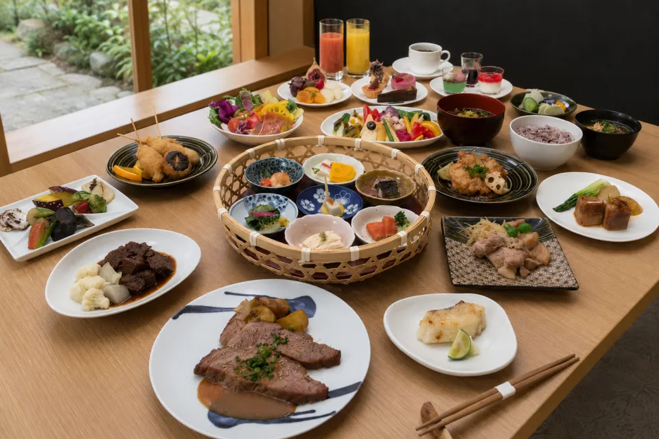 箱根・芦ノ湖 はなをりの料理が並ぶビュッフェ
