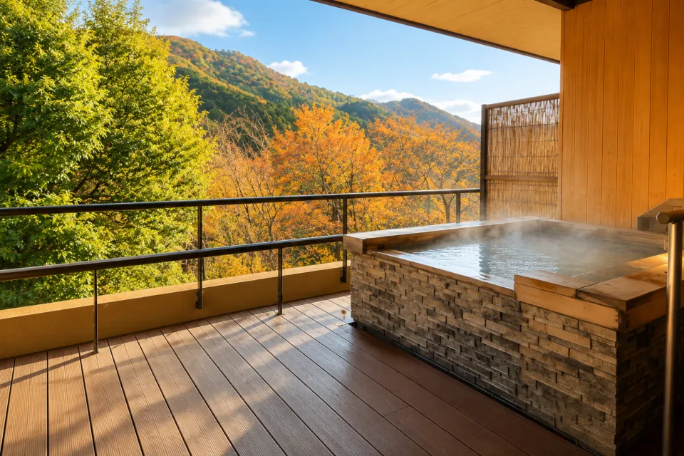 箱根吟遊の紅葉を望む露天風呂