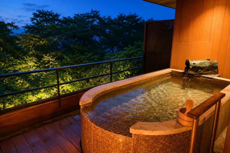 箱根吟遊の夜の木々を望む露天風呂