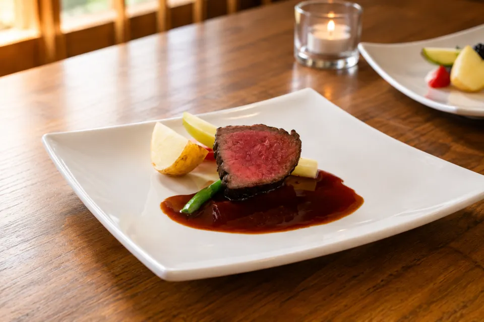 箱根リトリート föreの肉料理と付け合わせ