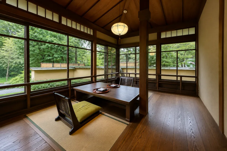 箱根・翠松園の庭を望む畳敷きの座席