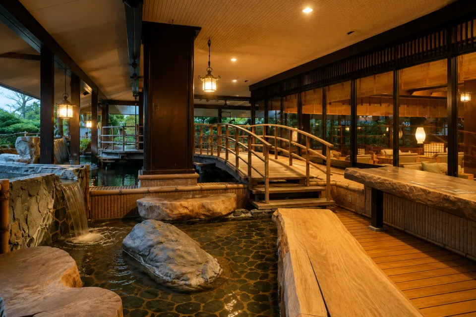 飛騨亭 花扇の橋と水景を配した館内空間
