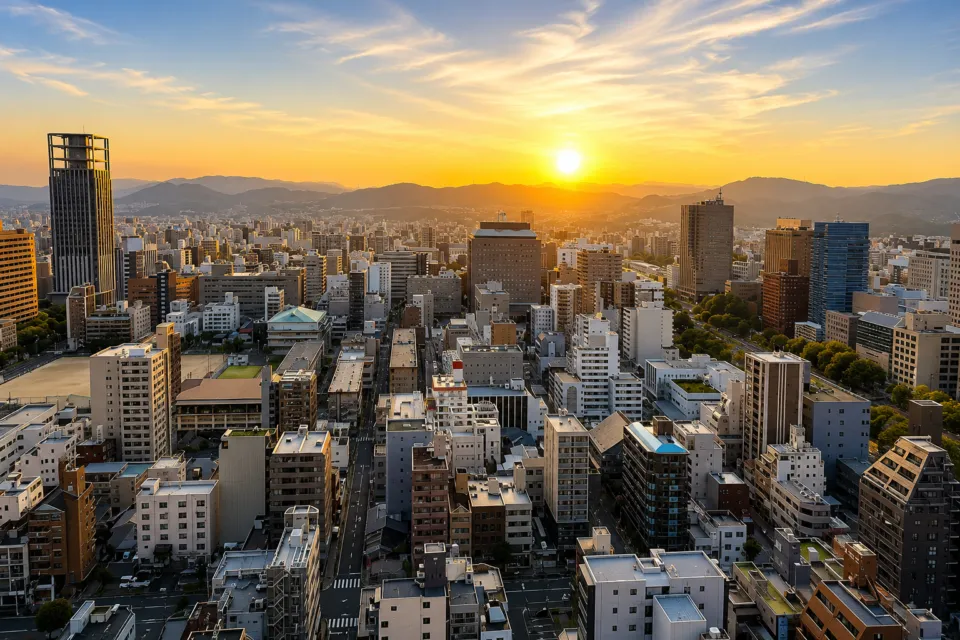 ヒルトン広島の夕暮れの広島市街の眺望