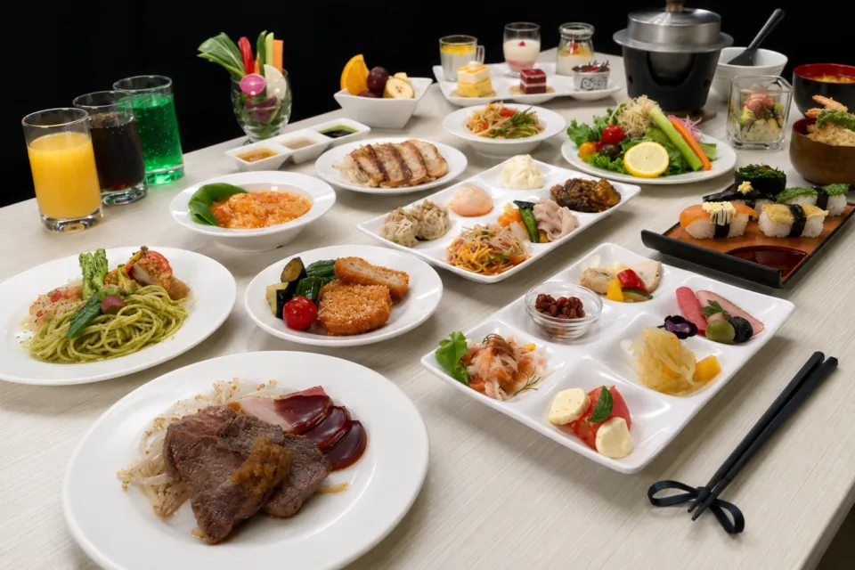 ホテルエピナール那須の和洋料理が並ぶバイキング