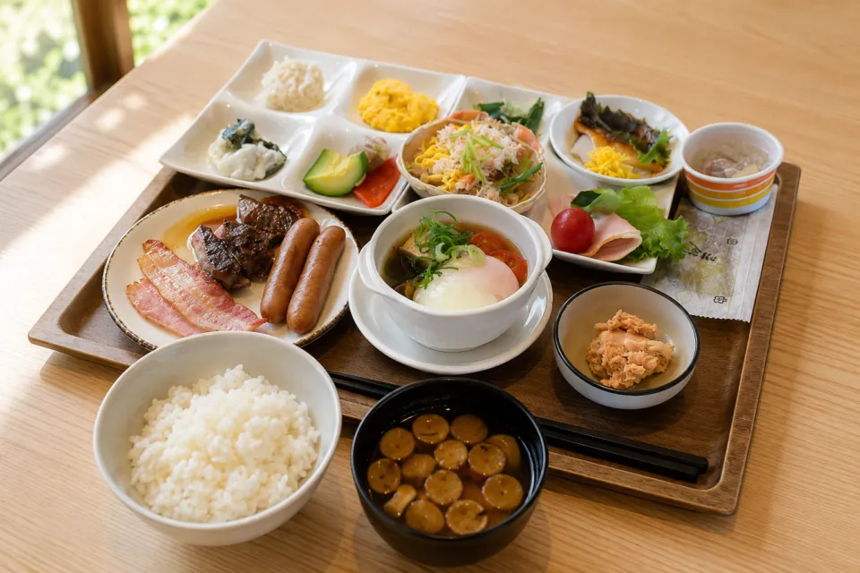 ホテルヴィスキオ京都の和洋料理を盛り付けた朝食