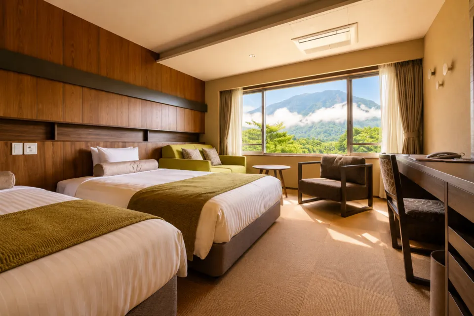 上高地ホテル白樺荘の山を望むツインルーム