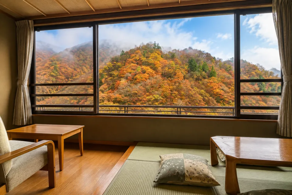 日光千姫物語の客室から望む秋の山並み