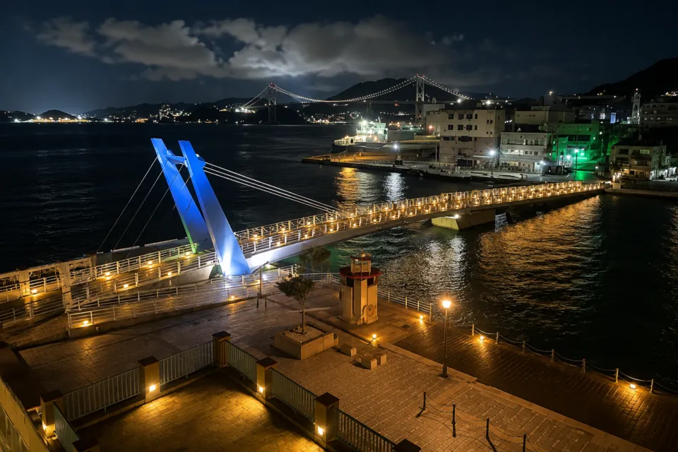 プレミアホテル門司港の関門海峡と跳ね橋の夜景