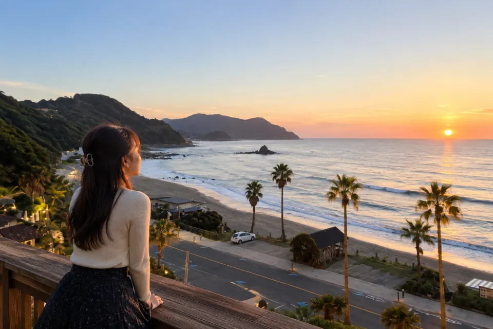 seven x seven 糸島の夕日を望む海辺の景色