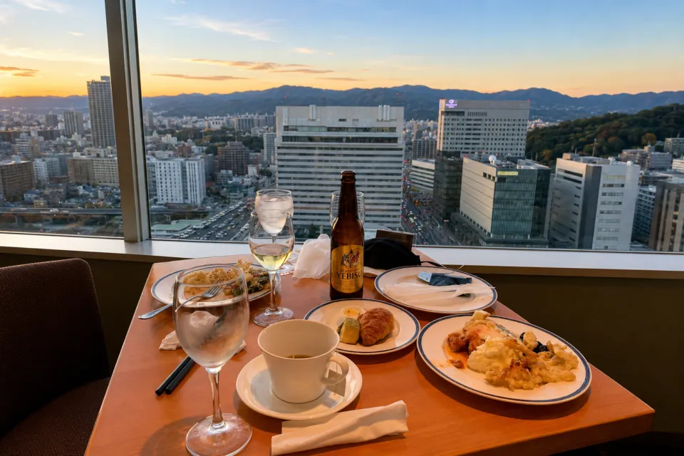 シェラトングランドホテル広島の広島市街を望む窓辺の食事席