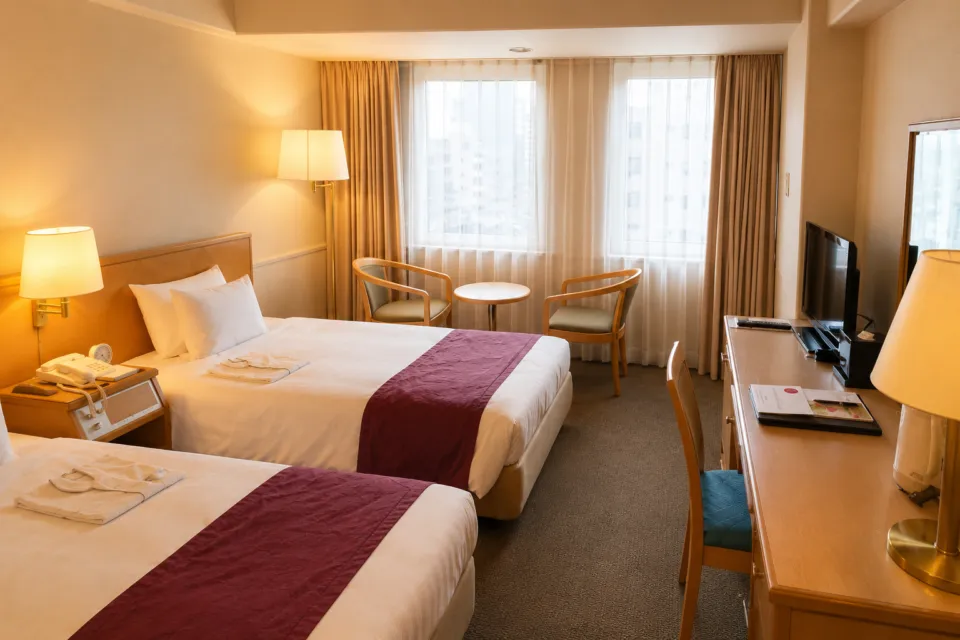THE SAIHOKUKAN HOTELのツインベッドの洋室