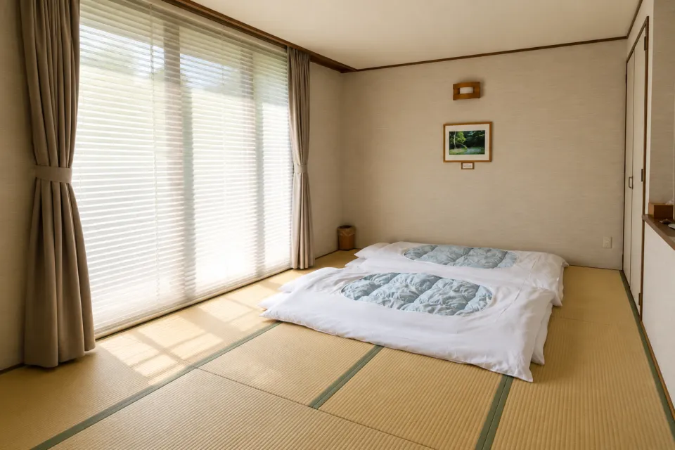 トヨタ白川郷自然學校の畳に布団を敷いた和室