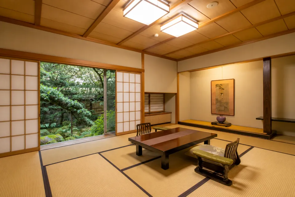 吉池旅館の庭園を望む和室