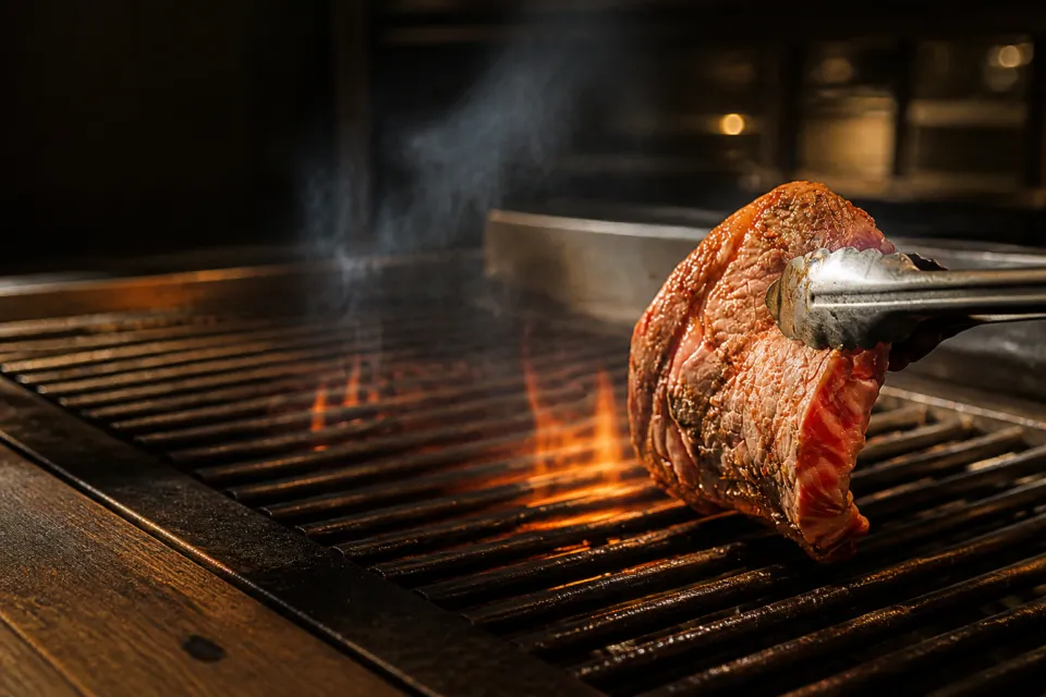 AKARENGA STEAK HOUSEの薪火で焼くステーキ