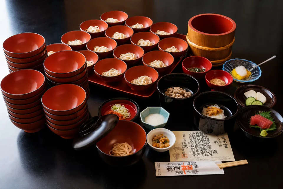 東家 本店のわんこそばと薬味