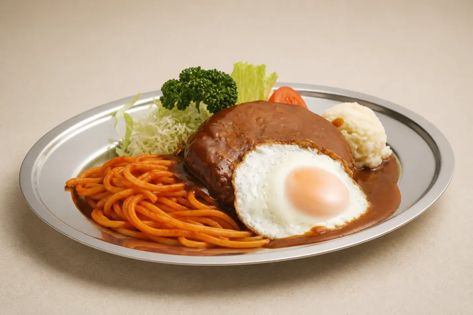 センターグリルのハンバーグと目玉焼きの洋食プレート