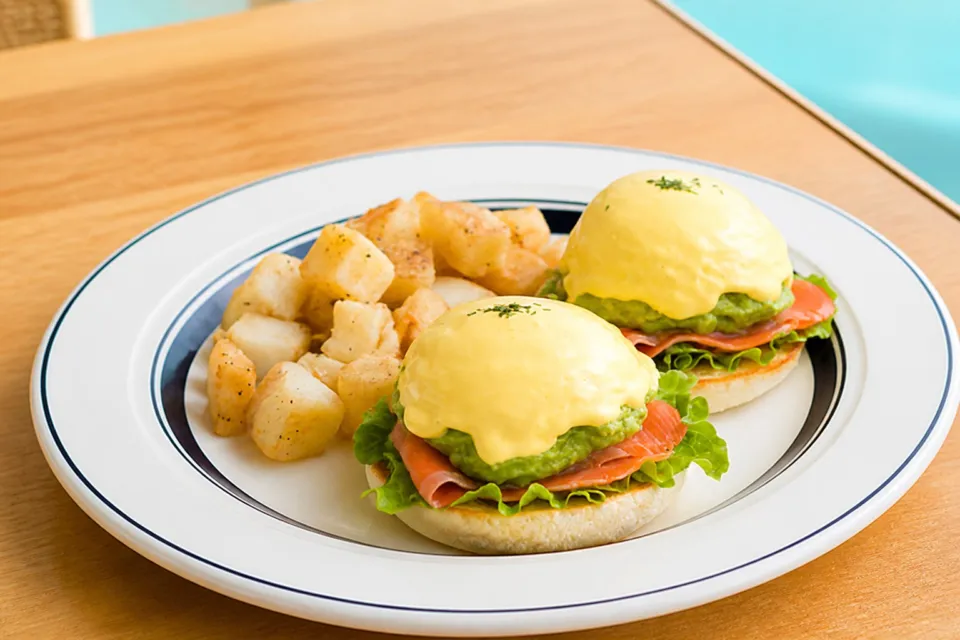 Eggs ’n Things お台場店のスモークサーモンとアボカドのエッグスベネディクト