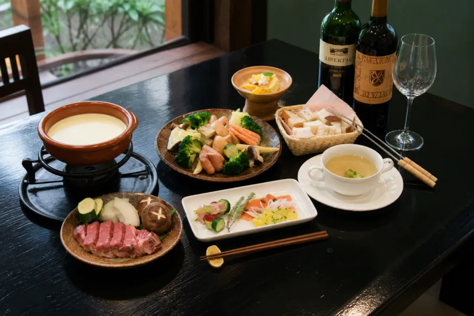 フォレストヴィラ夢寿々のチーズフォンデュ付きディナー