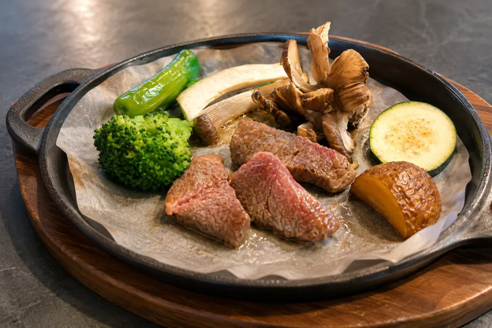 下呂温泉 山形屋の牛肉と野菜の鉄板焼き