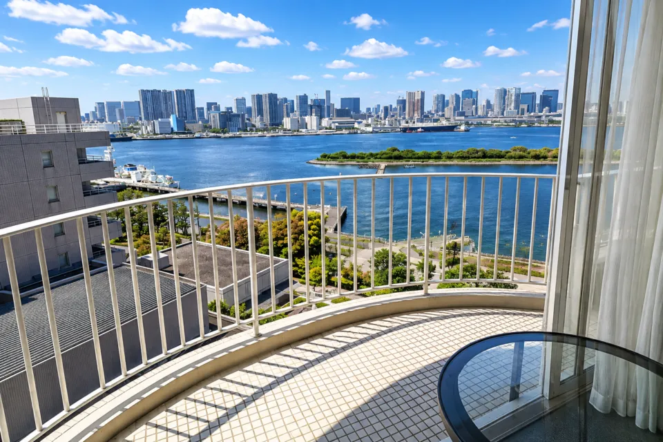 ヒルトン東京お台場の客室バルコニーから望む東京湾