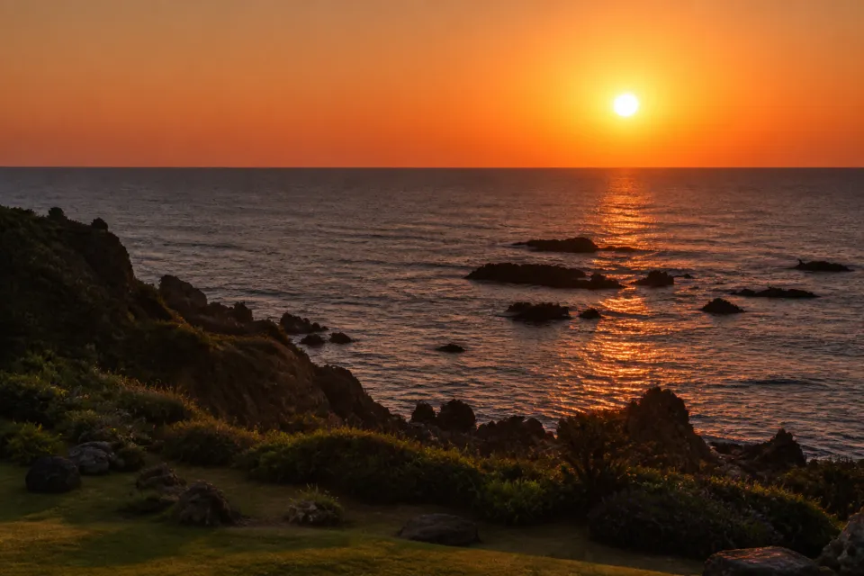 HOTEL AZUMAの日本海に沈む夕陽