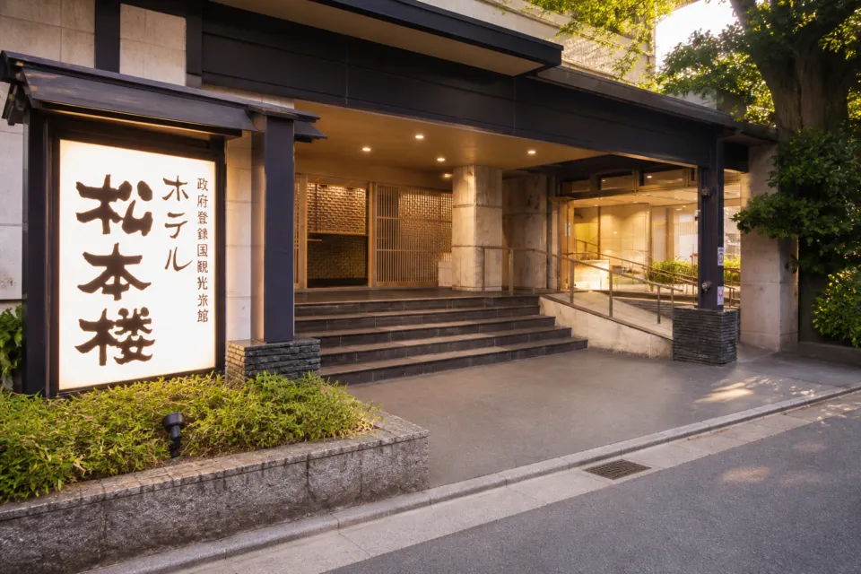 ホテル松本楼のスロープ付き玄関