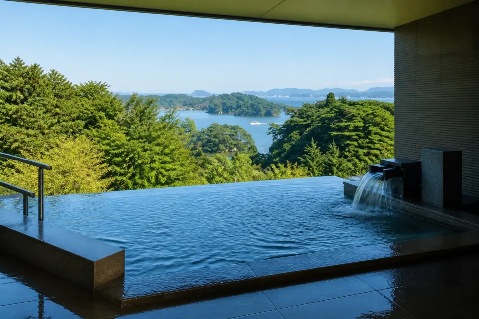 ホテル松島大観荘の露天風呂と松島の眺望