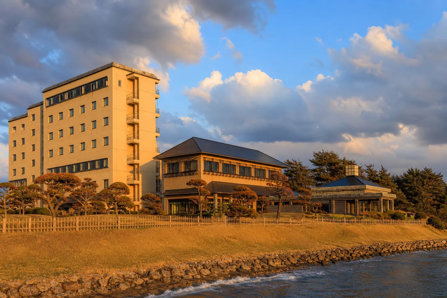 HOTEL OOSADOの夕景に浮かぶHOTEL OOSADOの外観