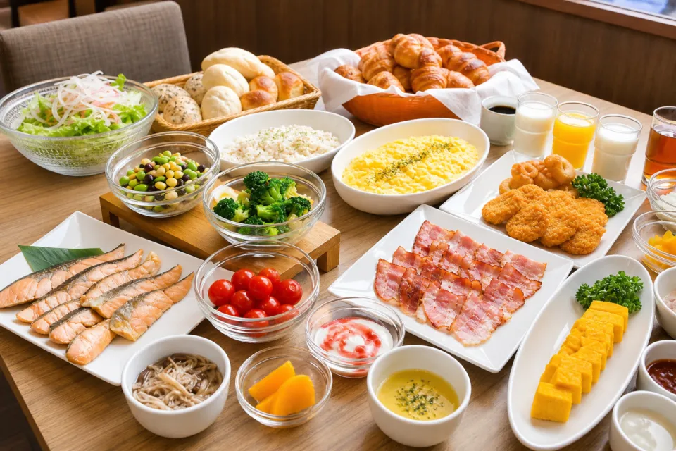 ホテルルートイン門司港の朝食バイキングの料理例