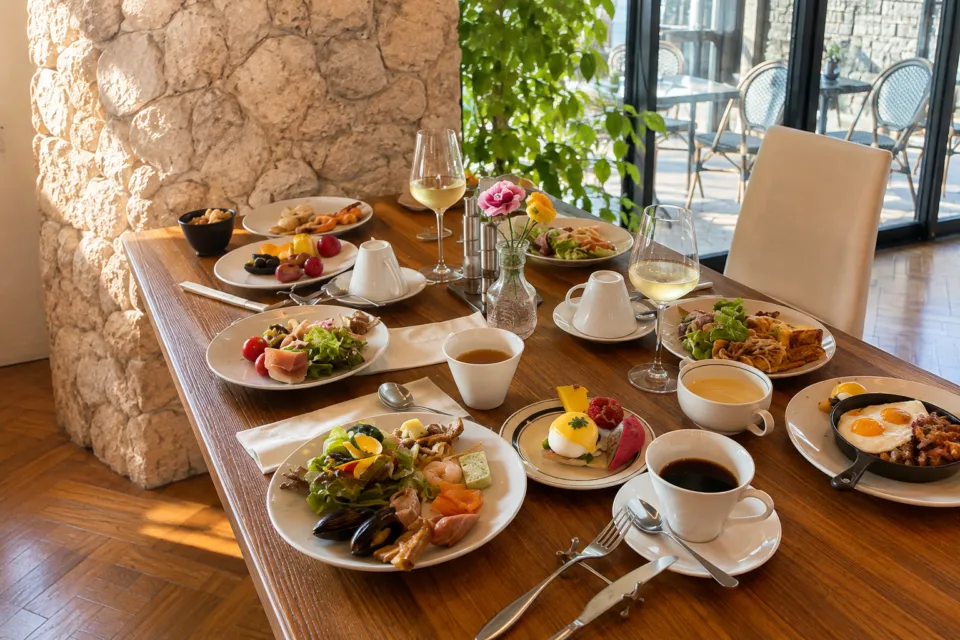 ホテル シギラミラージュのサラダや卵料理が並ぶ朝食