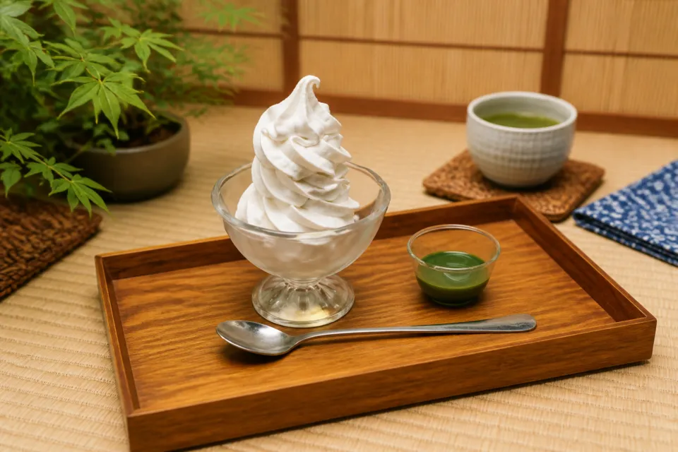 柿の葉ずし 平宗 法隆寺店の濃厚な抹茶をかけて楽しむ和風アフォガード