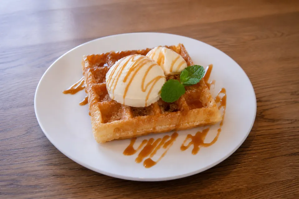 窯焼きピザの店 ラ・ビエールの塩キャラメルワッフル