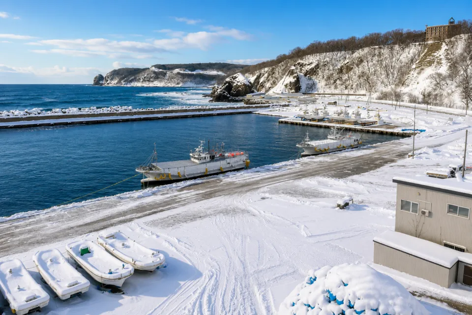 北こぶし知床 ホテル&リゾートの雪に覆われた港