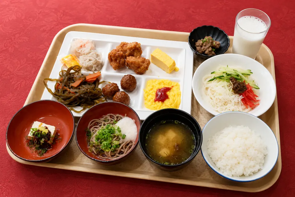 盛岡つなぎ温泉 ホテル紫苑の和洋朝食のトレー
