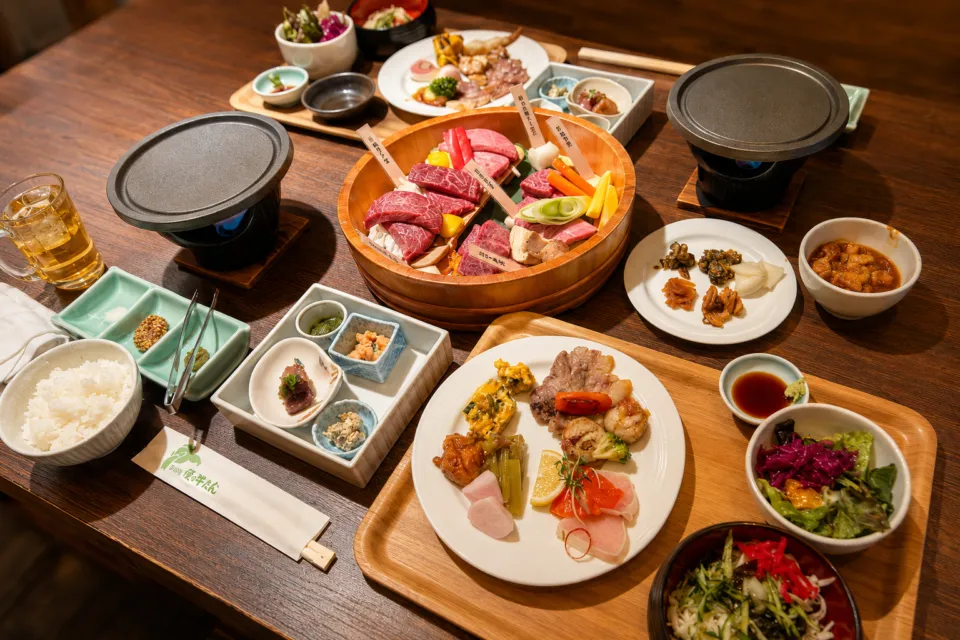 結びの宿 愛隣館の肉料理を囲む夕食