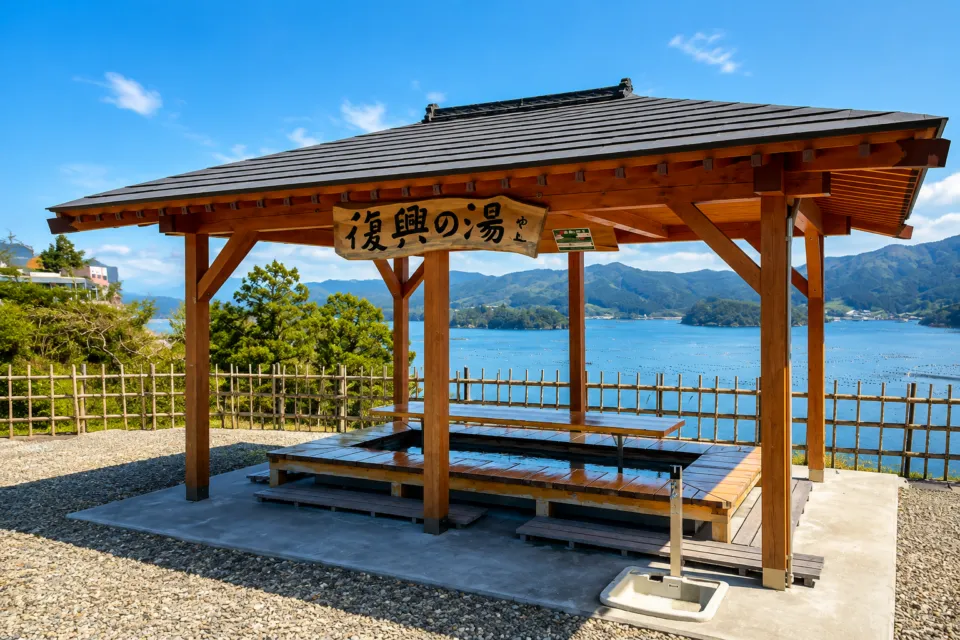 大船渡温泉の大船渡湾を望む足湯
