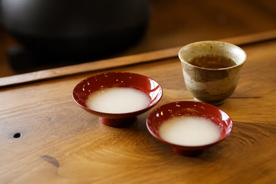 御宿 結の庄のウェルカムドリンクコーナー
