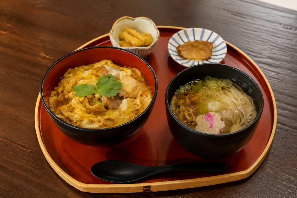 お食事処 桜の里の比内地鶏親子丼と稲庭うどんセット
