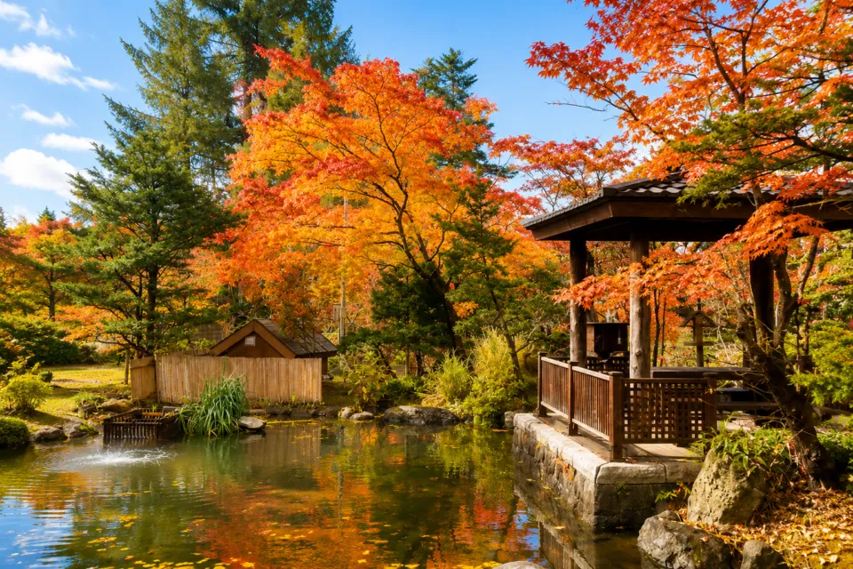 おたる宏楽園の紅葉に彩られた庭園