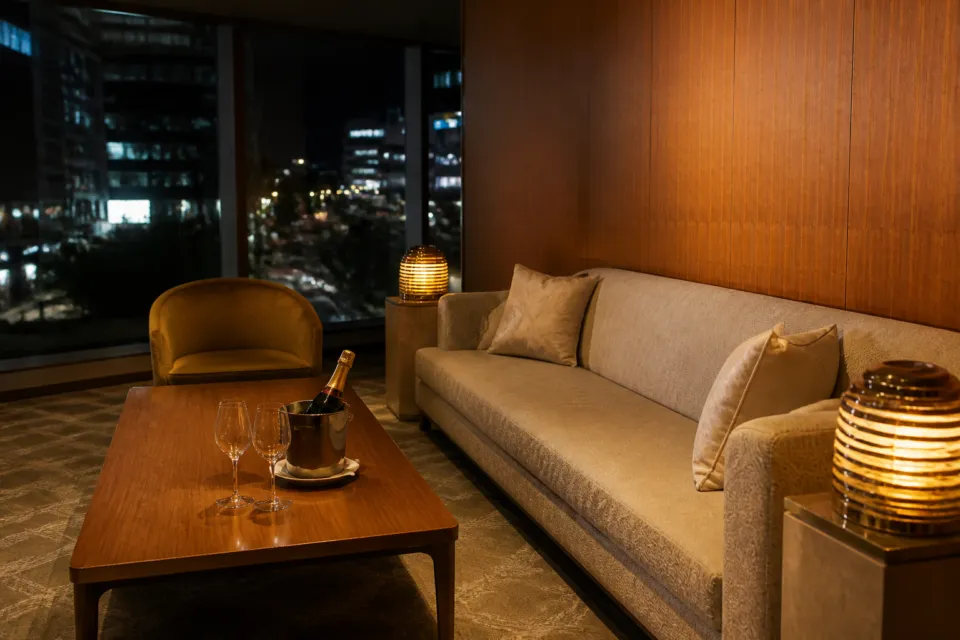パレスホテル大宮の夜景を望むレストランラウンジのソファ席