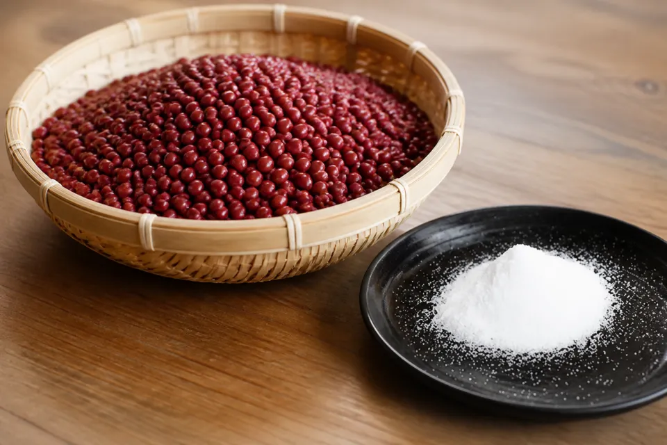 茶房きくちの自家製あんこに使う小豆と砂糖