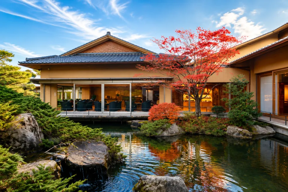 茶寮宗園の池を望む館の外観