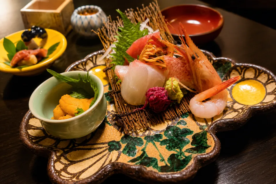 茶寮宗園の刺身の盛り合わせ