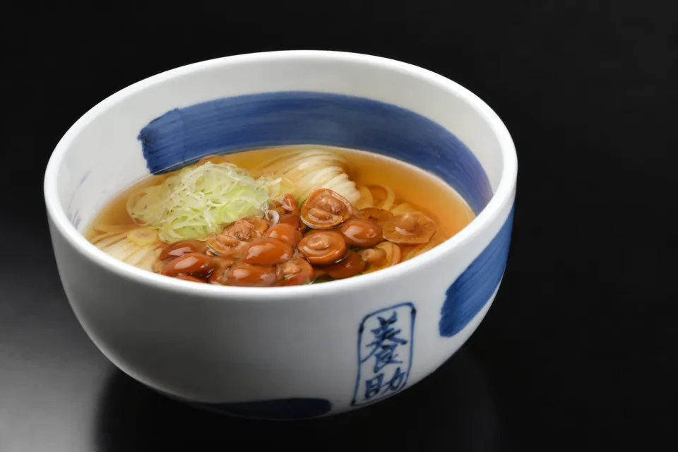 佐藤養助 秋田店の具材を添えた温かい稲庭うどん