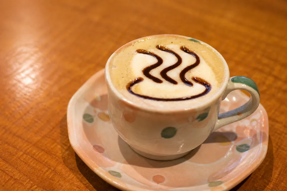 四万温泉 柏屋カフェのカプチーノ