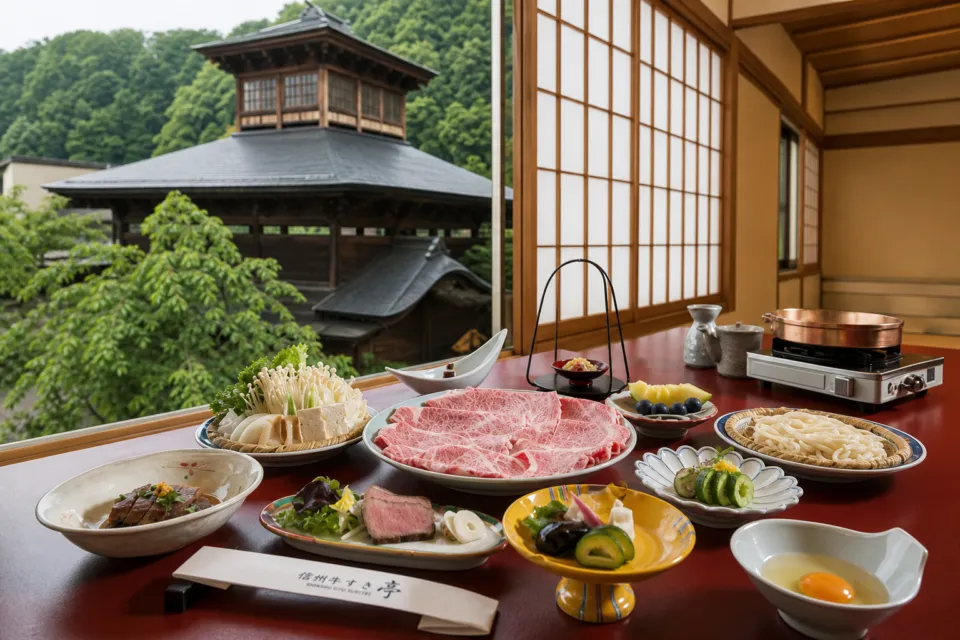 りんごで育った信州牛すき亭のすき焼きコース