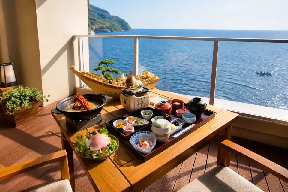 食べるお宿 浜の湯の舟盛りを含む朝食