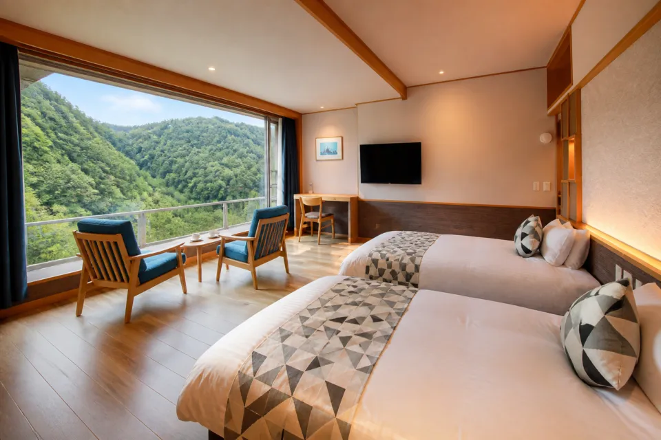匠のこころ 吉川屋の山の緑を望む和モダンツインルーム